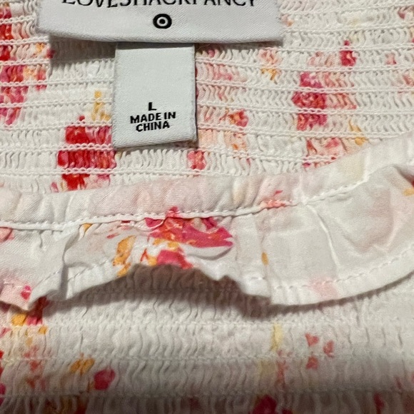 LoveShackFancy x Target Dress white, pink floral, puffy sleeves, shirred top - Picture 8 of 9